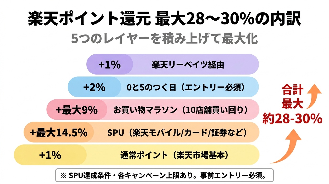 楽天ポイント還元 最大28〜30%の内訳