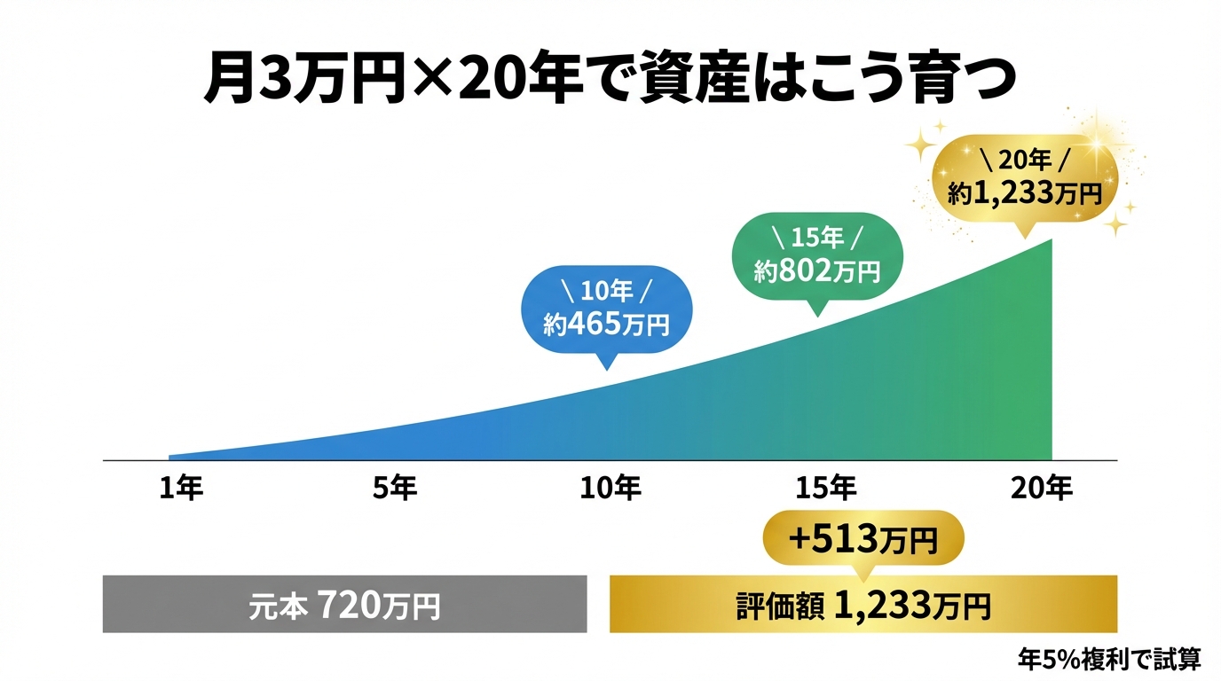 月3万円×20年の複利シミュレーション