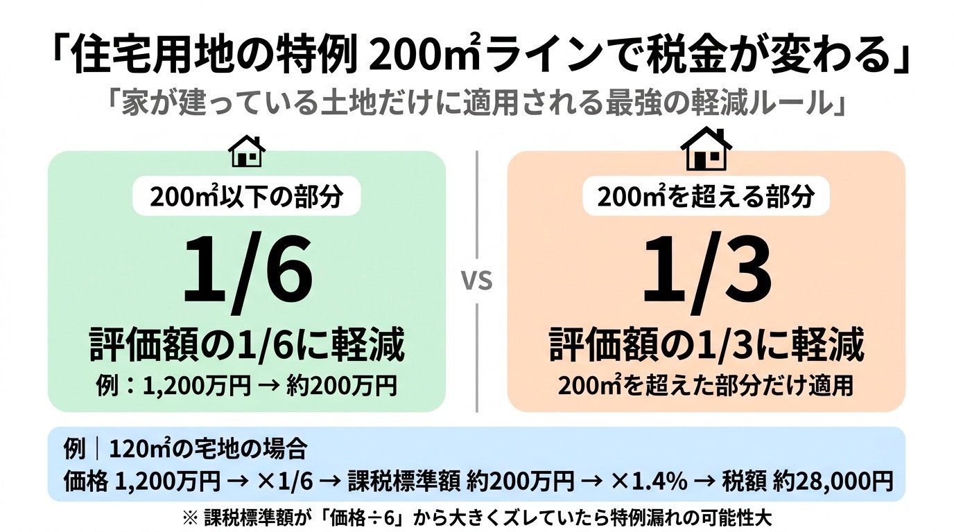 住宅用地の特例 200㎡ラインで税金が変わる
